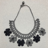Grey and Charcoal Choker Necklace with Crocheted Flower Oya - Very Light