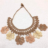Taupe and Beige Choker Necklace with Crocheted Flower Oya - Very Light