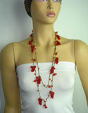 RED Grape Lariat Necklace - Red Crocheted Necklace