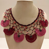 Plum and Pink Choker Necklace with Crocheted Flower and semi precious plum Stones