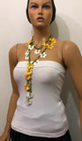 Yellow White Crochet beaded flower lariat necklace with beads - Crochet Accessory - Turkish Crochet Oya - OYA Turkish Crochet Lace - Crochet Jewelry