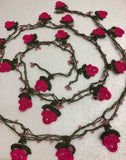 Fuchsia Pink Rose Crochet beaded flower lariat necklace with beads -  Fuschia Crochet Accessory - Turkish Crochet Oya - OYA Turkish Crochet Lace - Crochet Jewelry