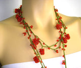 RED Strawberry Lariat Necklace - Red Crocheted Necklace