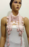 Light PINK cotton scarf with flower lace fringe - Pink Blush scarf - NEW Spring 2015 Scarf