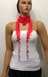 Pomegranate Bright Pink Beaded Oya  Scarf Necklace - Handmade Crocheted -  bandana