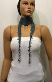 Grey Beaded Oya  Scarf Necklace - Handmade Crocheted -  gray bandana