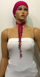 Sour Cherry Beaded Oya  Scarf Necklace - Handmade Crocheted -  bandana